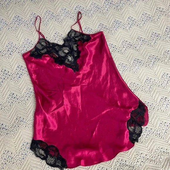 Vintage Large Victoria’s Secret Slip Dress Gold Label Coquette Red Black Nighty - Picture 2 of 7